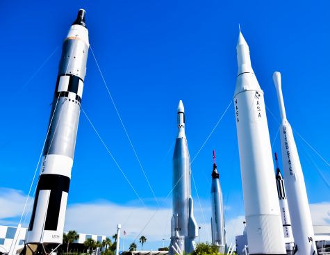 The rockets in the rocket garden are real flight hardware. They seem to strain toward the sky. It is their home, and they belong there.